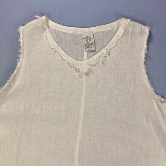 Match Point Womens Size Medium White Linen Frayed Seams Sleeveless Shirt Dress - Picture 2 of 8